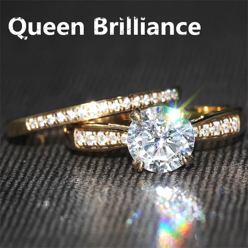 

14K 585 Yellow Gold 1 Carat Center 6.5mm F Color Lab Grown Moissanite Diamond Engagement Ring Set Solitare with Accents