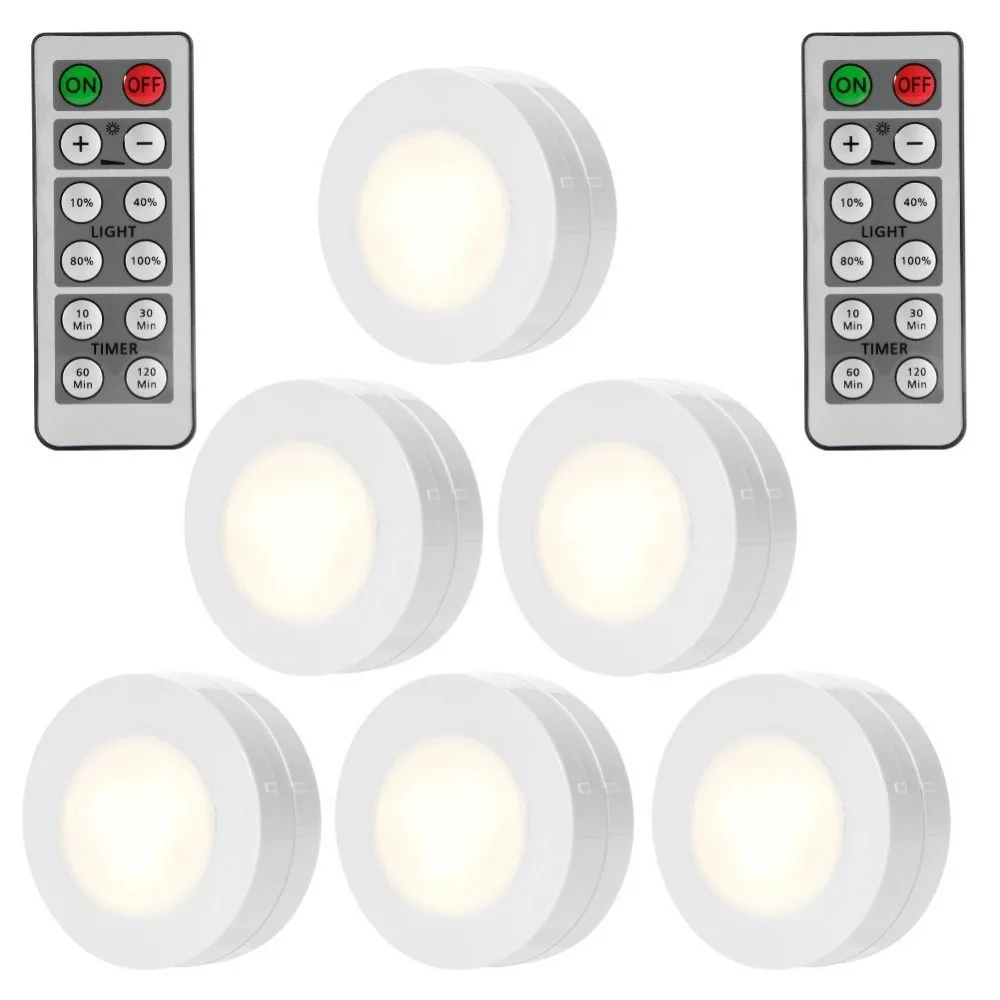 

LumiParty 6PCS LED Puck Lights Remote Controlled Closet Lights Super Bright Under Cabinet Lighting Round Shape Battery Powered