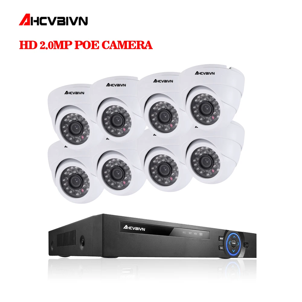 

8CH 1080P HDMI POE NVR CCTV System 2MP indoor Dome IP Camera P2P Onvif Security Surveillance Kit Motion Detect APP View