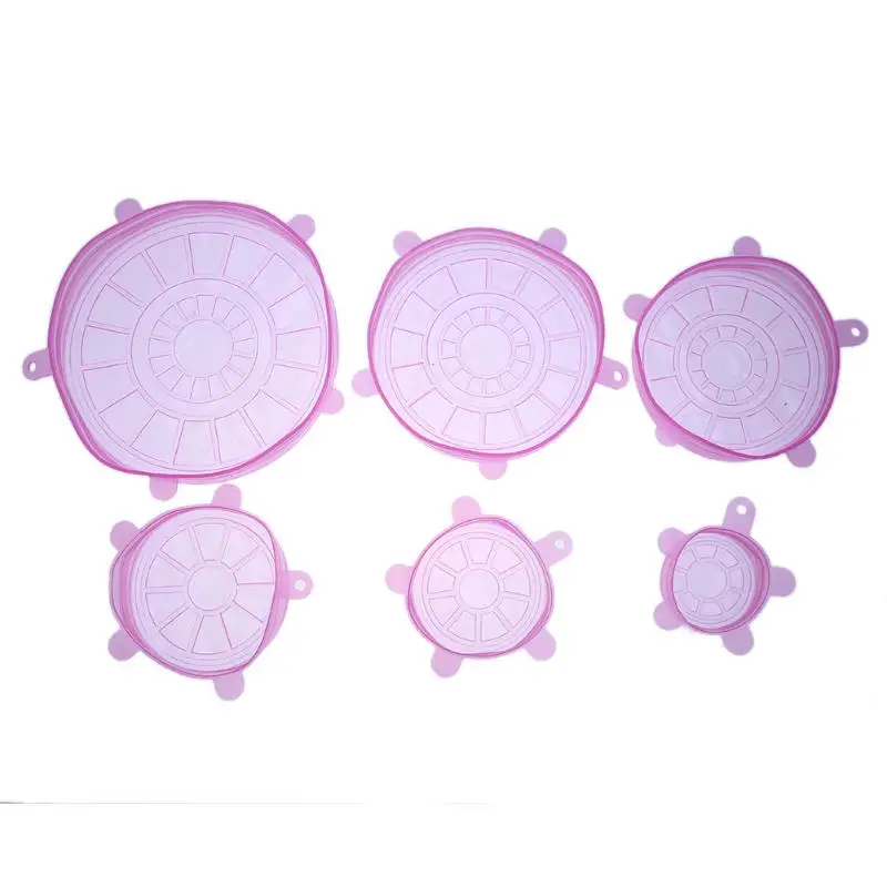 Pink 6 шт./компл. силиконовые крышки крышка еды сохранение продуктов в свежем состоянии сарановая упаковка для пищевых продуктов обертывание крышка уплотнения крышка многоразовые кухонные инструменты - Цвет: Pink