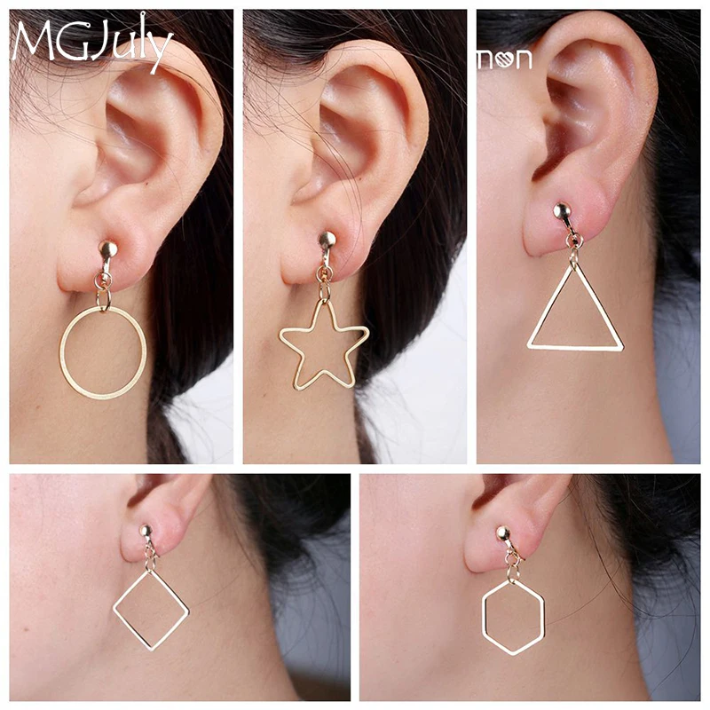 

Metal Geometry Earrings No Hole Ear Clips Round/Triangle/Square/Hexagon/Pentagram Clip Earrings Without Piercing CE209