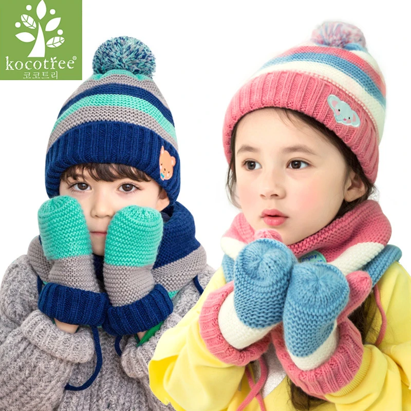 Hot Boys Girls Winter Warm Fleece Star Hat Scarf Set Kids Beanie Hat For 2-6 YR