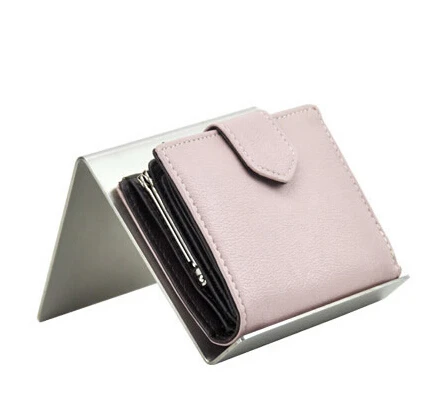 

10 pcs mirror surface stainless steel purse holder desktop wallet display rack wallet showing stand