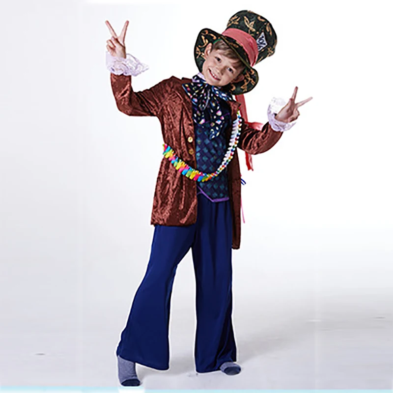 Делюкс Дети Безумный Шляпник Костюм от Alice Through the Looking Стекло детей In Wonderland Party