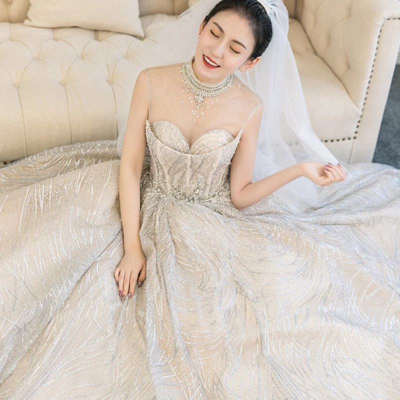 

Vestidos de novia 2019 wedding dresses sleeveless gowns dress luxury plus size vintage muslim wedding-dress with crystal beading