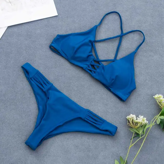 Sexy Woman Blue Bikini Brazilian Swimwear Women Push Up Bathing Suits T Back Bottom Female Sexy