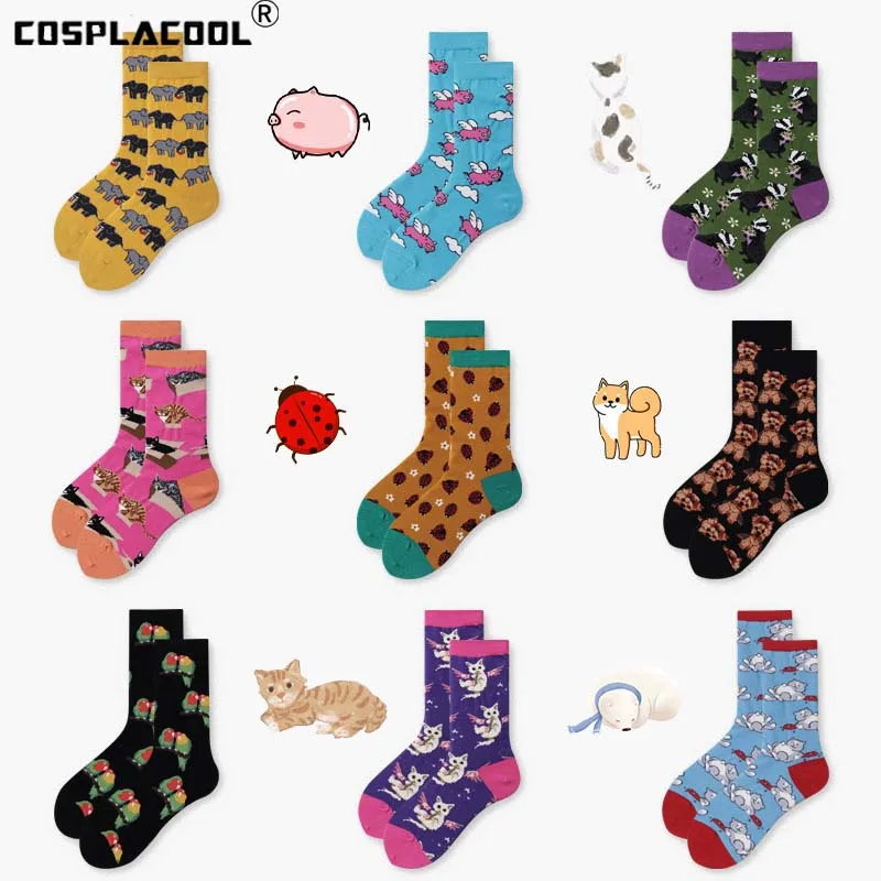 

[COSPLACOOL]Women Weeding Creative Crew Funny Socks Cool Abstract Oil Painting Divertidos Animal Hip Hop Skateboard Socks Sokken