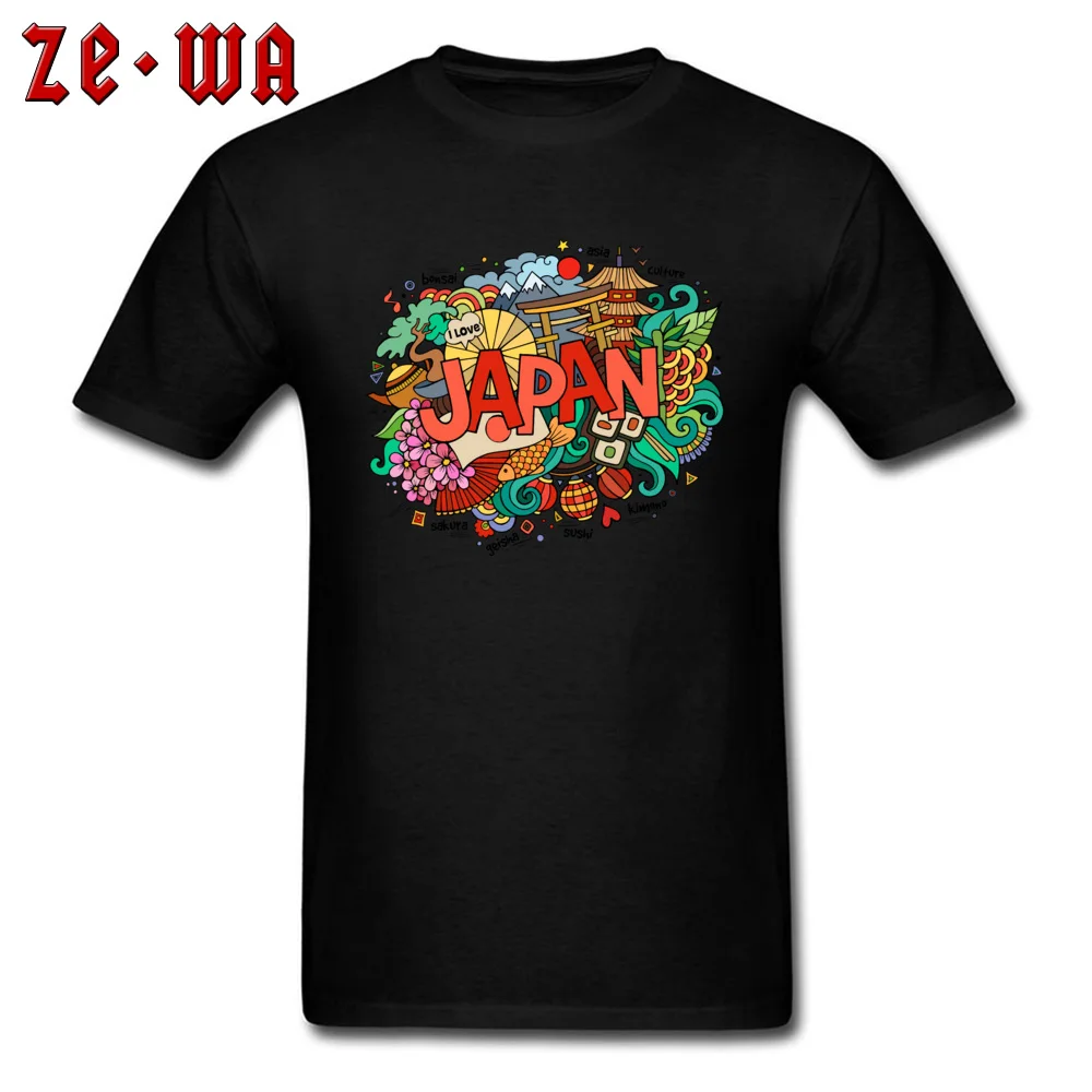 

I Love Japan T-shirt Men Cartoon Design T Shirt Tsunami Drawing Clothes Adult Japan Elements Print Tops Tees Cotton Black Tshirt