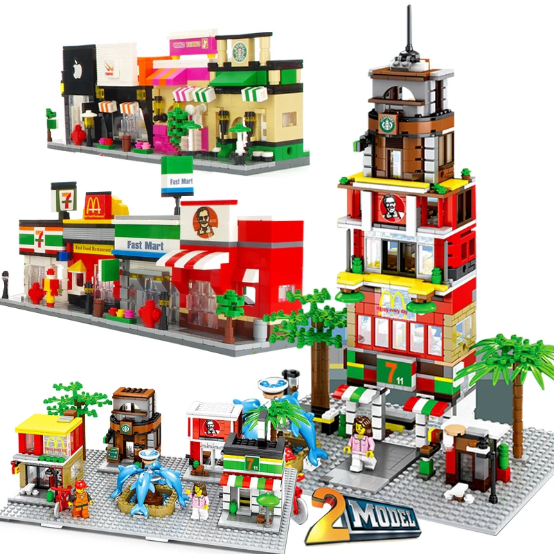 2019 город совместимые Legoed мини уличный вид магазин строительные блоки сцены