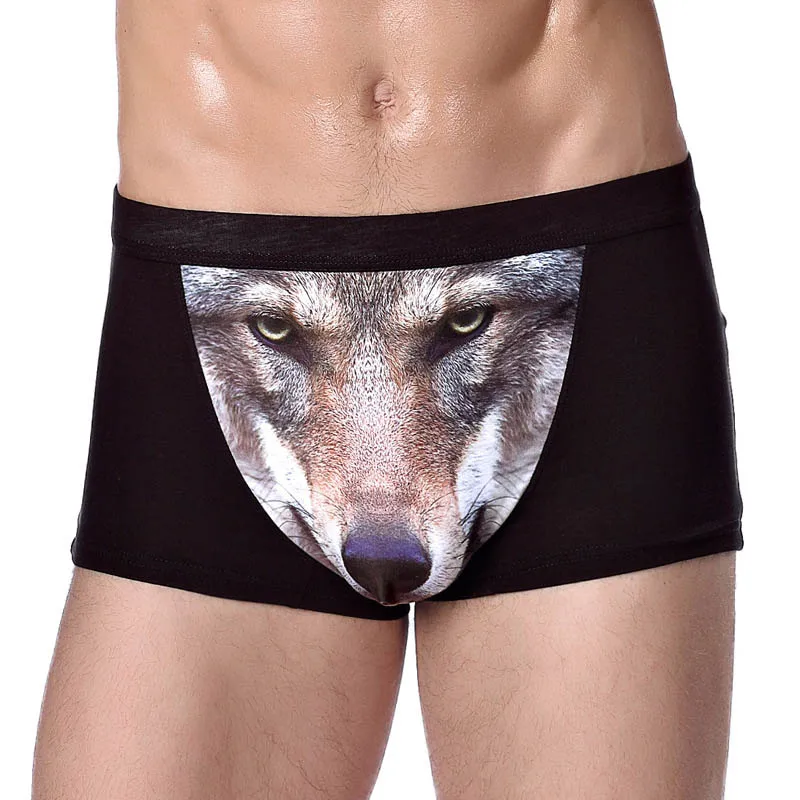 F хлопковое белье с изображением волка, мужские боксеры, Мультяшные 3D трусы для пениса, мужские чистые трусы, мужские боксеры, шорты, забавные боксеры - Цвет: Wolf Black