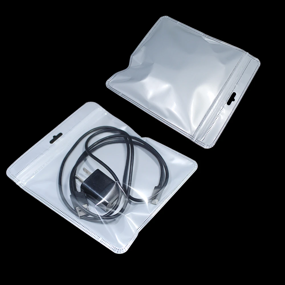 100 шт прозрачный белый пластик молния замок упаковочные сумки закрывающаяся застежка-замок упаковочные мешки с подвесным отверстием для электронных аксессуаров