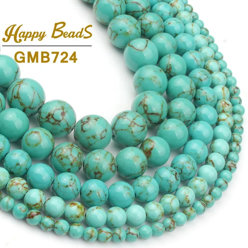 

Green Howlite Turquoises Round Loose Spacer Beads For Jewelry Making DIY Charm Fashion Bracelet Perles 15"Strand 4 6 8 10 12mm