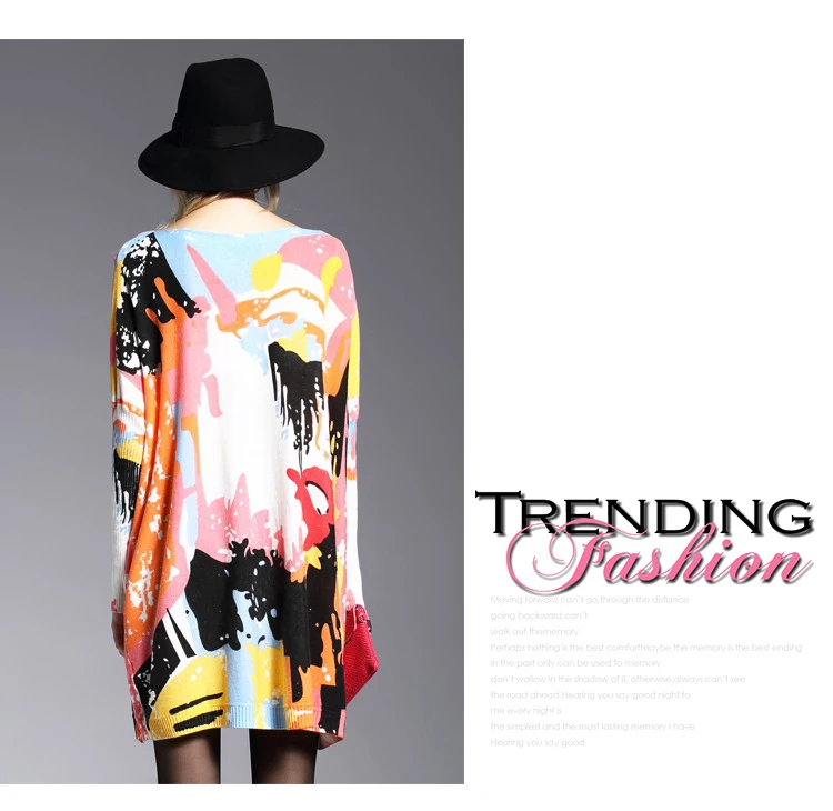 Spring and winter winter Europe and the United States fat mm was large size knit women sweater loose printed hedging long-sleeved sweater (9)