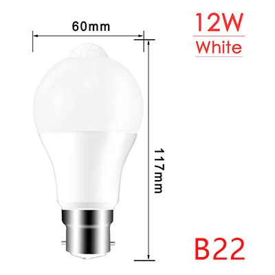 Светодиодный светильник с датчиком движения B22, IP42, 12 Вт, 18 Вт, 110 В, 220 В, С сумерками до рассвета, ночной Светильник для дома, патио, умный садовый светильник, теплый белый - Испускаемый цвет: B22 12W CW