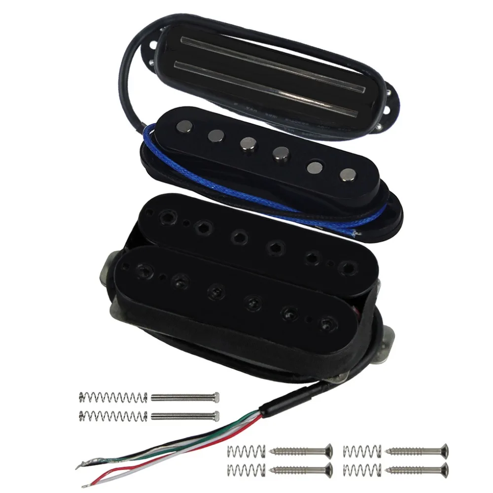 

FLEOR 3PCS Dual Hot Rail & Single Coil & Double Coil Humbucker Alnico 5 Pickup for Neck/Middle/Bridge Guitar Pickup, Black