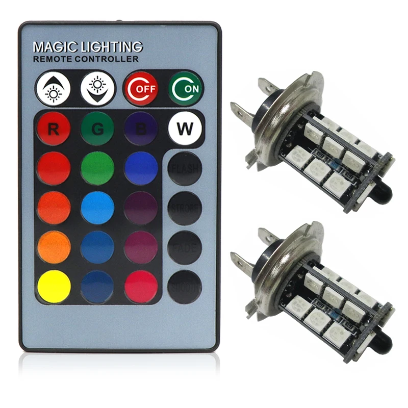 2 шт. RGB Беспроводное управление H7 5050 27 SMD стробоскоп светодиодные украшения DRL