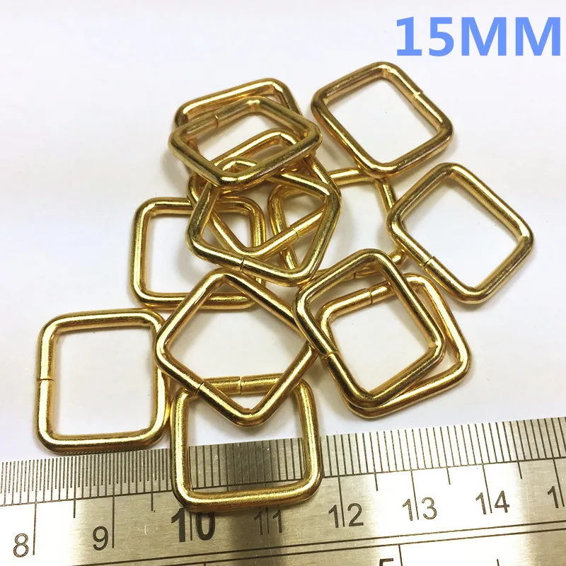 15MM GOLD  Rectangle Ring Nonwelded Nickel Plated Loops For Dog Belt Backpack