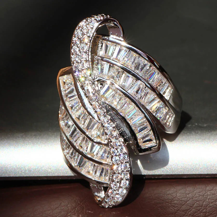 Silver Ring 6.8 CT Princess Cut White Zircon Engagement Wedding Rings For Woman