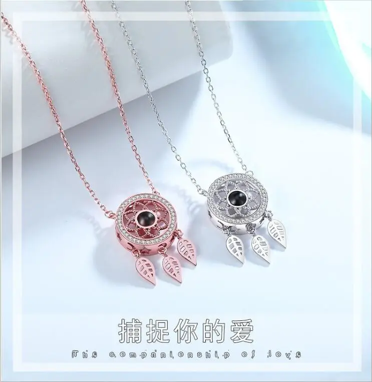 

925 Sterling Silver Necklace Clavicle 100 Language I Love You Dream catcher Pendant Projection Love Memory Wedding Necklace