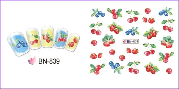 12 упак./лот воды наклейки для ногтей наклейки на ногти полное покрытие милые Мультяшные фрукты Груша Яблоко клубника вишня, лимон BN829-840