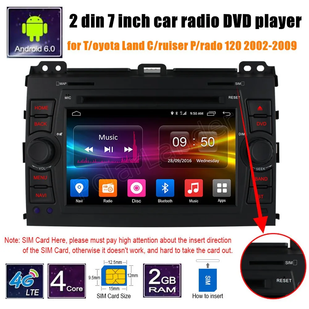 4G SIM LTE четырехъядерный Android 6 0 для Toyota Hilux VIOS Old Camry Prado RAV4 2003-2008 автомобильный
