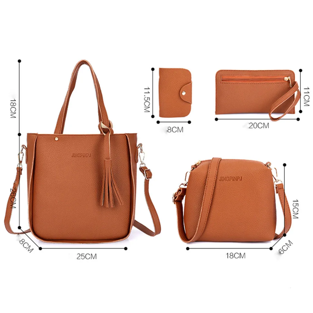 4pcs/set Women Bag Set Top-Handle high Capacity Female Handbag Shoulder Bag Purse Ladies PU Leather Crossbody Bag clutch wallet