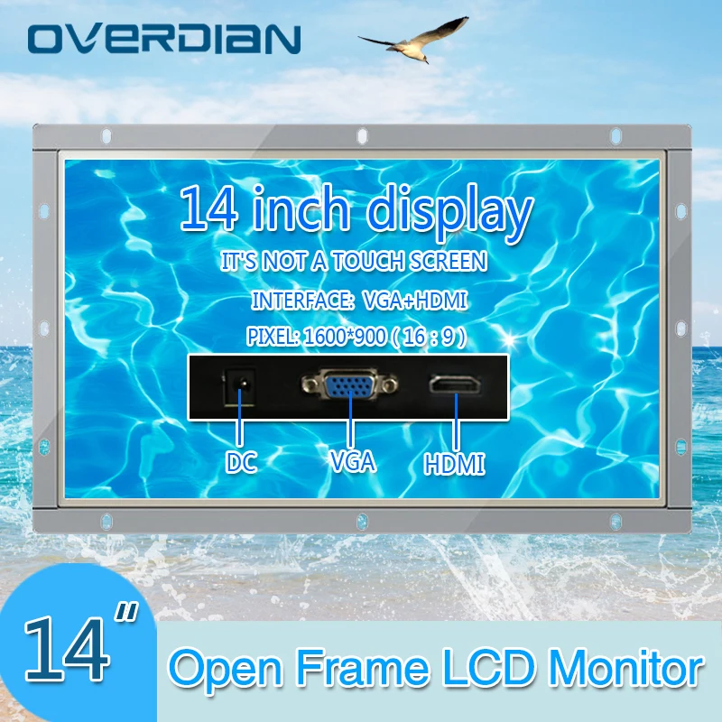

14Inch Industrial Control Lcd Monitor VGA/HDMI Interface White Open Frame Non-touch Screen Metal Shell 1600*900