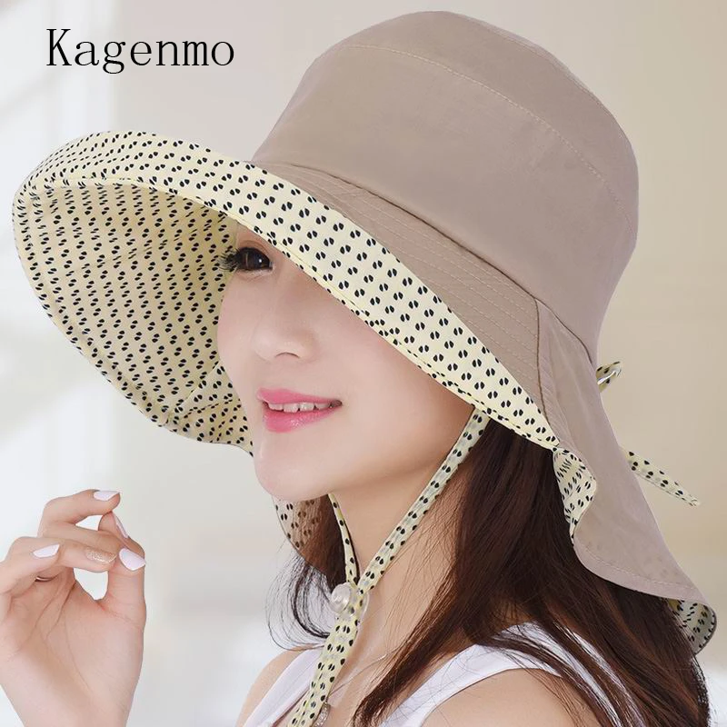 Kagenmo новая брендовая модная Солнцезащитная шляпа женская летняя УФ-Кепка Женская хлопковая Солнцезащитная козырек большой край
