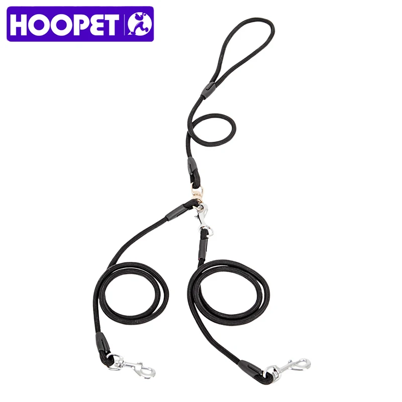 

HOOPET Pet Dog Black Nylon Collar Leash One leash for Two Dogs Detachable Adjustable Strong