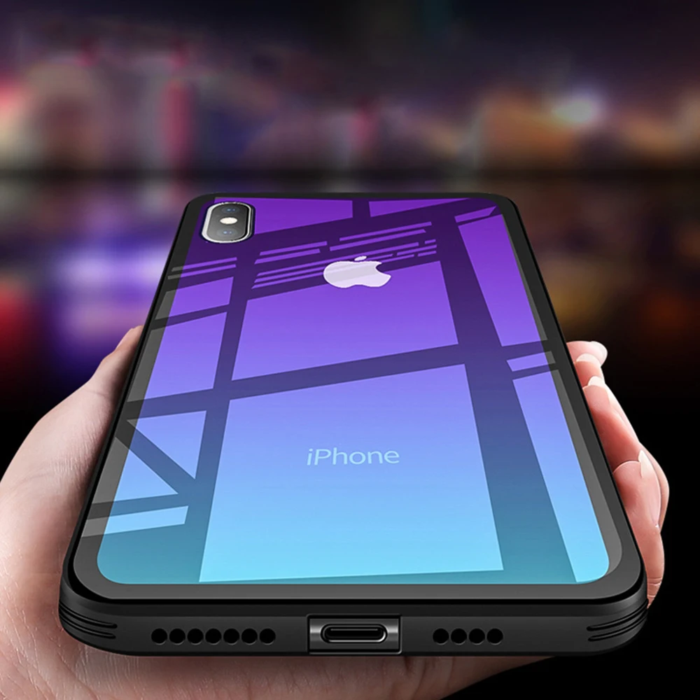 

Tempered Glass Clear Phone Case For iPhone XS Max XR X Transparent Gradient Case For iPhone 8 7 6S 6 Plus Luxury Cover Cases