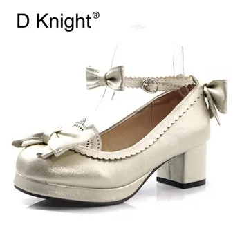 

Size 30-48 Harajuku Women Shoes Korean New Cute Female Pumps Heavy-bottomed Ladies Shoes Bow Love Princess Cosplay Shoes Woman