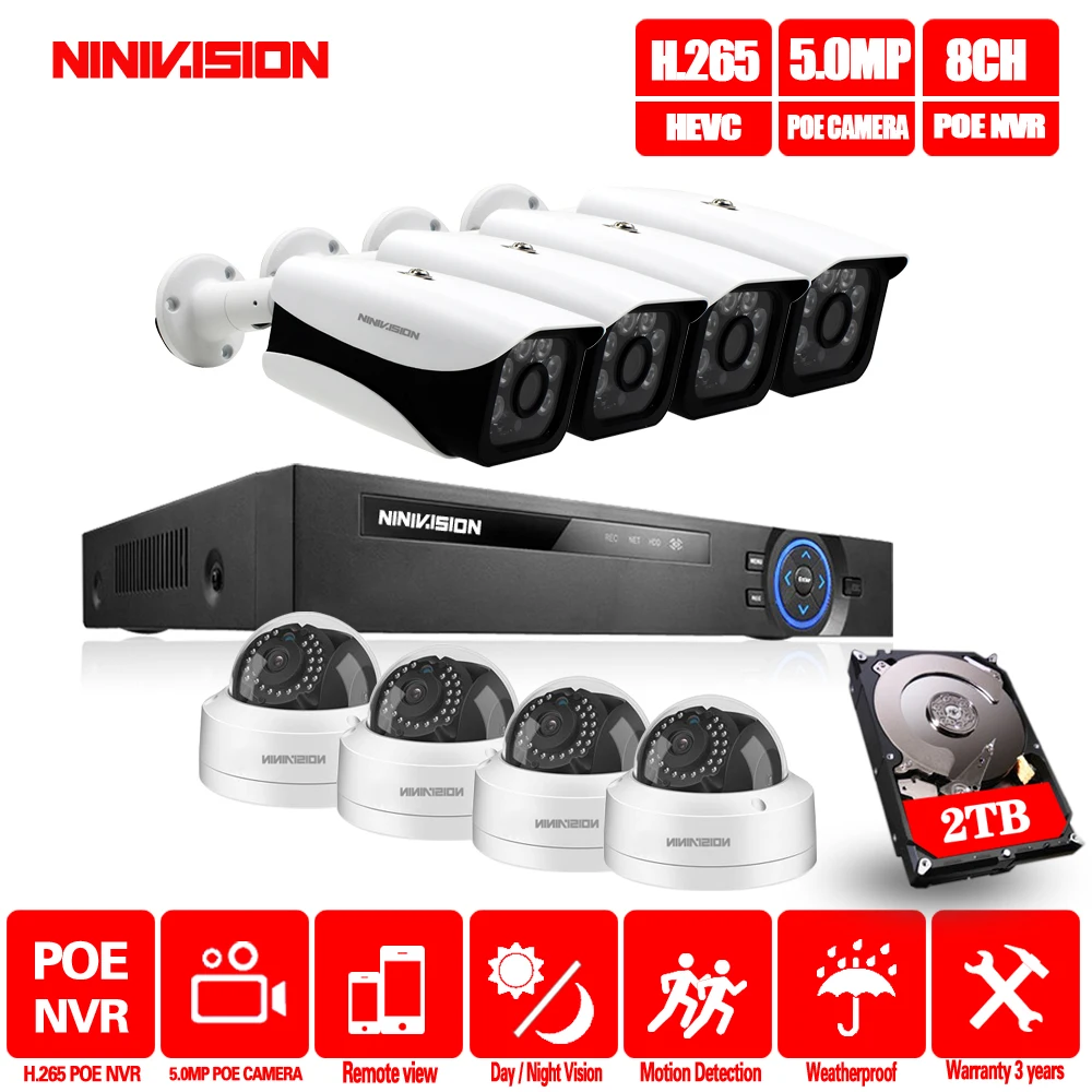 

8CH 4MP/5MP POE Kit H.265 CCTV Security Up to 16ch NVR Outdoor Waterproof IP Camera P2P Surveillance Audio Alarm Video System
