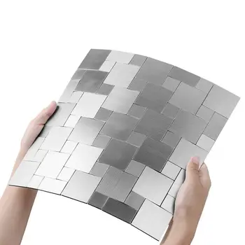 

Aluminum Alloy Peel and Stick Wall Tiles 12 Inch Fire&Waterproof Brush Mirror Wall Sticker for Kitchen Backsplash