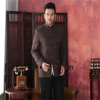 

Discount Coffee Chinese Tradition Men's Kung Fu Jacket Silk Satin Coat Mandarin Collar Tang Suit S M L XL XXL XXXL