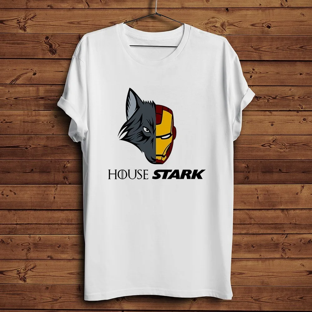 House stark and iron man badge забавные мужские футболки лето 2019 новые белые повседневные футболки с коротким рукавом, хипстерская футболка уличная одеж...