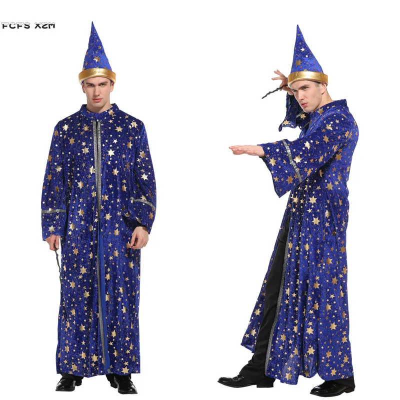 

New Men Mage Robe Magic gown Wizard Cosplays Halloween Magician Costumes Carnival Purim Festival parade Stage play party dress