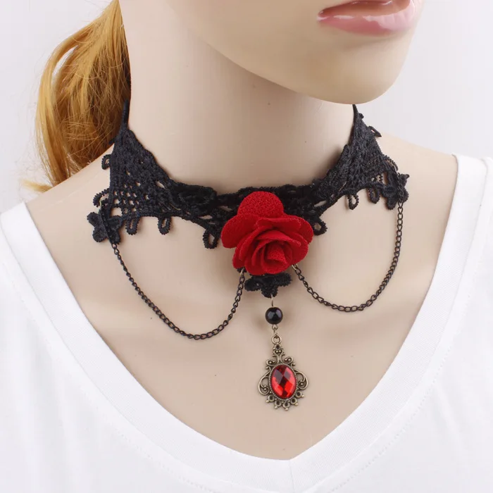 Новое поступление Женская модная пикантная ткань красная Роза черная цепочка красное акриловое Кристальное женское ожерелье с подвеской цепочка для ключицы