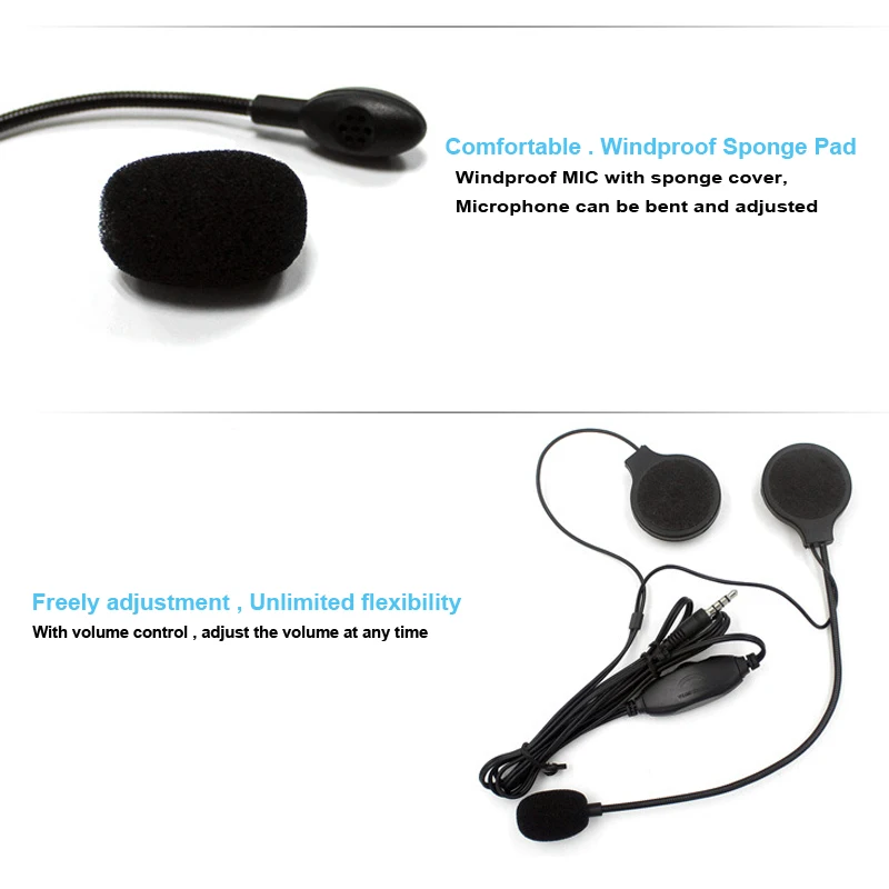 Moto Motorcycle Helmet Headphone Stereo Earphone Headset 3.5mm Jack plug Adjustable Microphone
