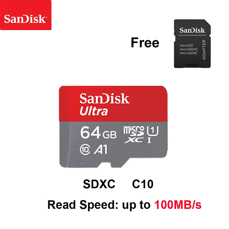 Двойной Флеш-накопитель SanDisk Micro SD карта, 16 ГБ, 32 ГБ, 64 ГБ, 128 ГБ, карта памяти, Макс 98 МБ/с. C10 U1 A1 флеш-карта памяти Micro SD для телефона компьютера SDXC карты памяти SDHC - Емкость: 64GB