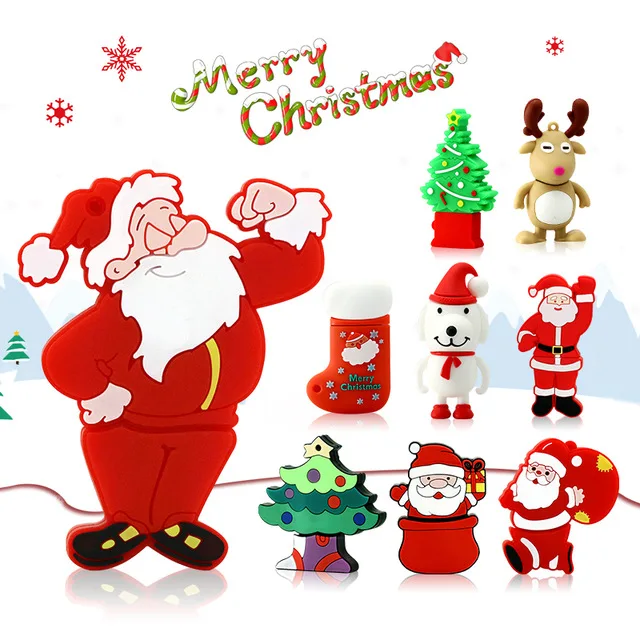 

Popular USB Flash Drive Pendrive Cartoon Santa Claus Christmas Tree Elk Deer Pen Drive 8G 16G 32G 64GB Flash Disk Christmas Gift