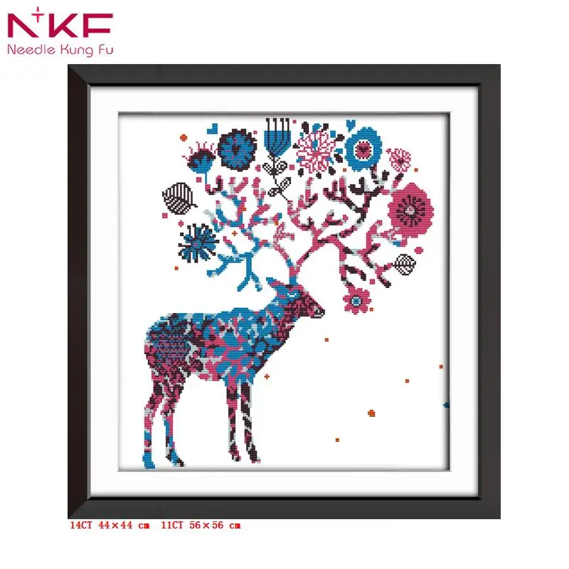 

Elk animal christmas decorations Chinese print pattern cross stitch embroidered needlework diy kits counting pattern on canvas