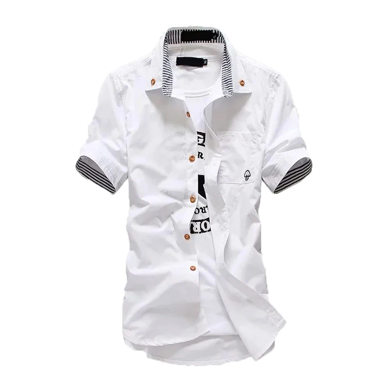 2019 جديد نمط الرجال قصيرة الأكمام قميص الشبان أزياء الصيف عارضة قمصان فطر صغير التطريز الصلبة قميص صغير حجم