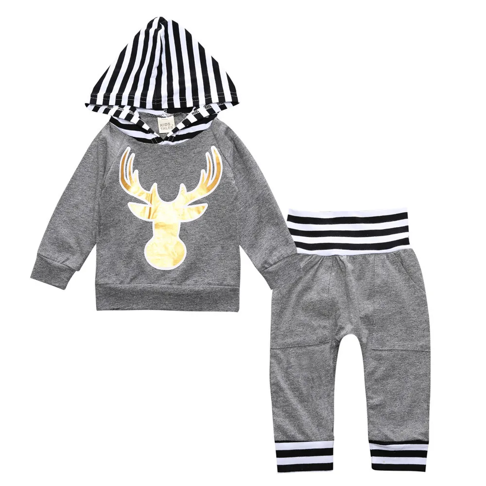 2019Autumn Baby Boys Outfits Newborn Baby Boy Clothes Hooded Tops T-Shirt Striped Pants 2PCS Outfits Set Animal deer Print Hood 2019Autumn Baby Boys Outfits Newborn Baby Boy Clothes Hooded Tops T-Shirt Striped Pants 2PCS Outfits Set Animal deer Print Hood