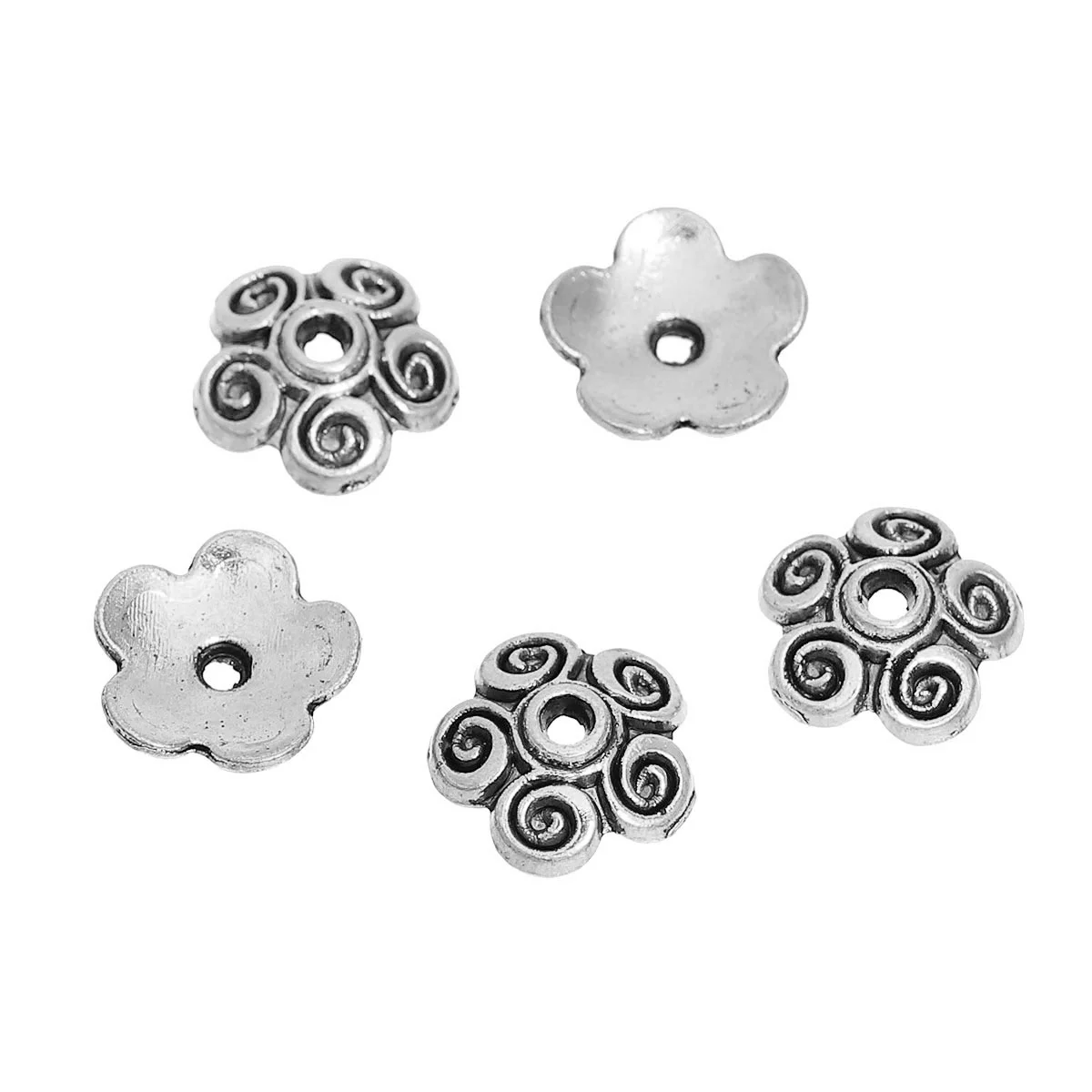 

DoreenBeads 100 Silver Tone Flower Bead Caps 10x4mm Findings (B07943), yiwu