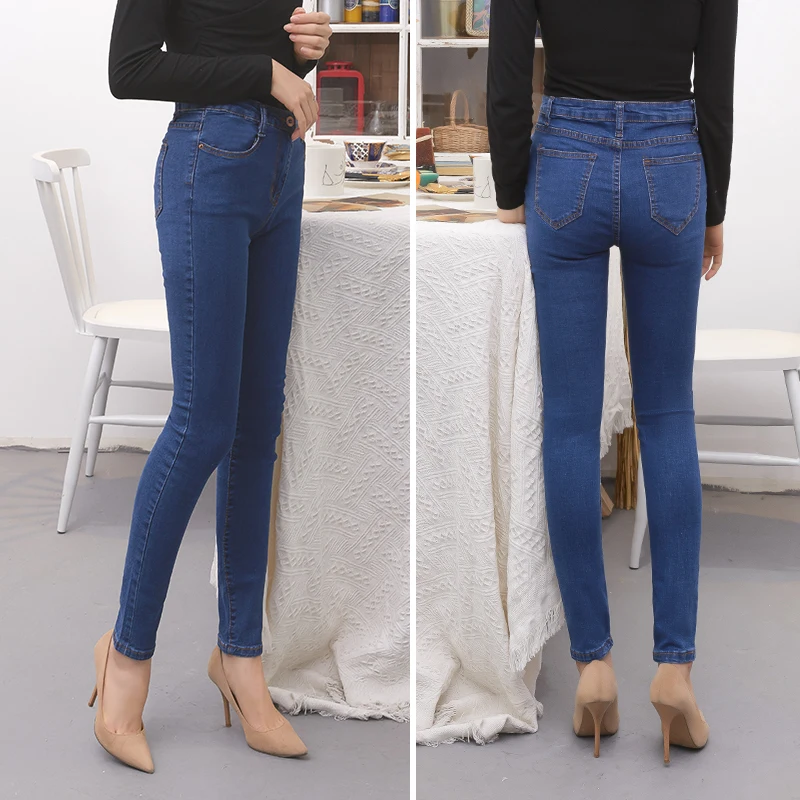 Женские джинсы больших размеров с высокой талией стрейч тертые обтягивающие джинсы женские Джинсовая ткань брюки карандаш Серый Черный дропшиппинг