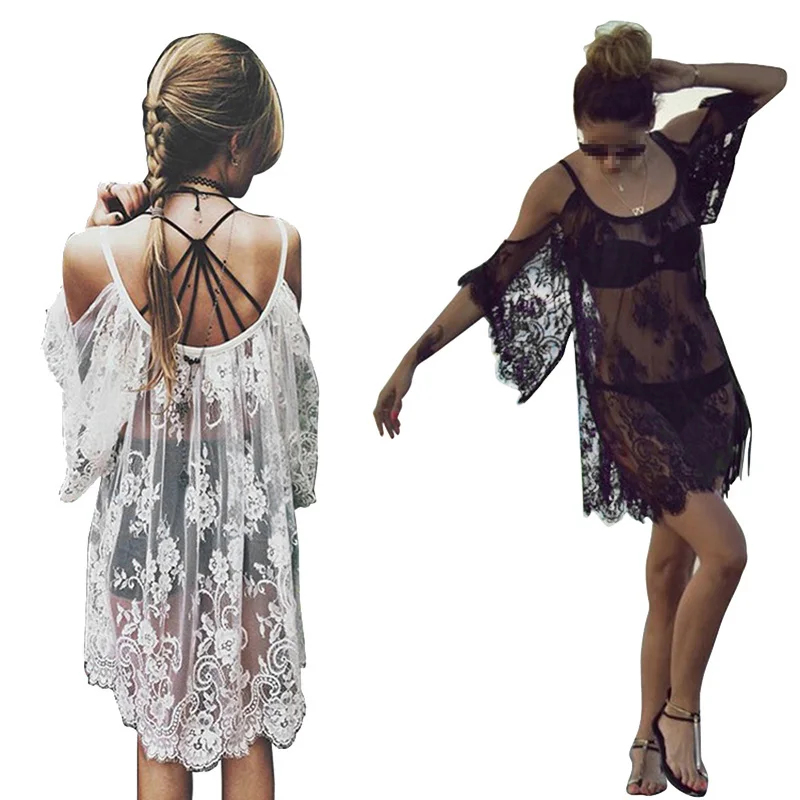Daddy Chen Summer Beach Cover Up Swimwear Bikini Cover up Floral Dress Vestido Swimsuit Wear Swimwear White Lace Women Beachwear