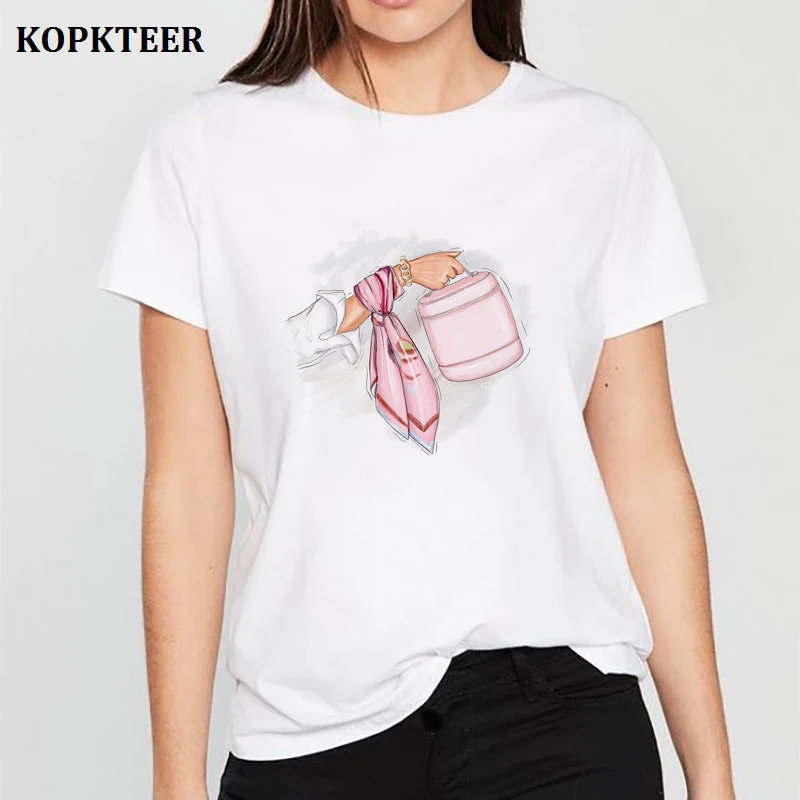 

Women Clothes 2019 Tee Shirt Femme Harajuku T Shirt Pink Handbag Streetwear Aesthetic Vintage Tops Vogue Camiseta Mujer