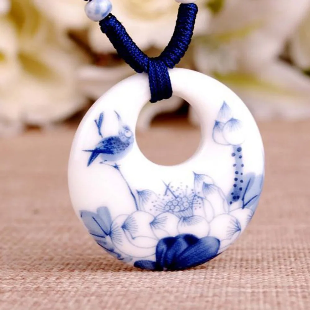 Fashion Ethnic Style Long Woven Necklace Ceramic Jewelry China Style