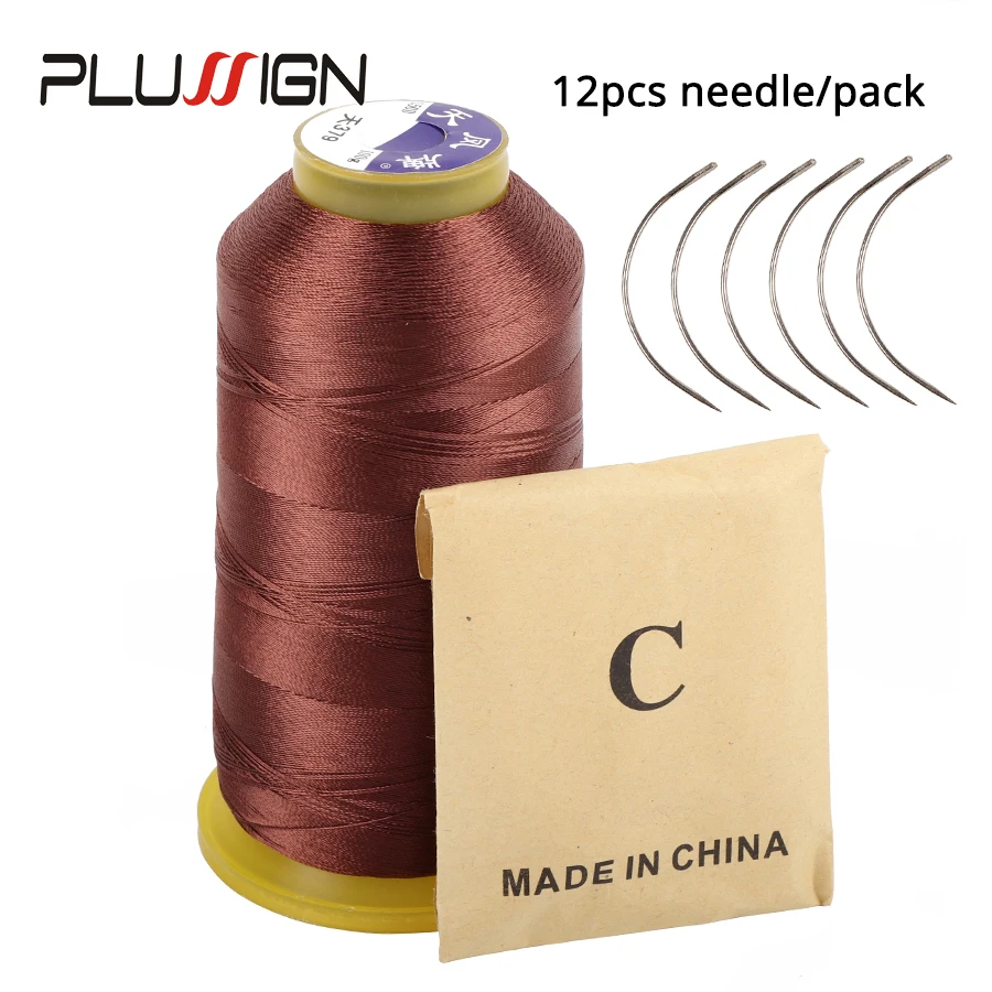 1 Roll Light Brown Thread For Wigs 12pcs 6cm C Type Needle With