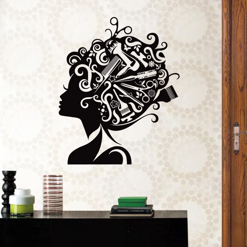 Hair Salon Sticker Beauty Decal Haircut Name Posters Time Hour Vinyl Wall Art Decals Decor Decoration Mural Salon Sticker M0009